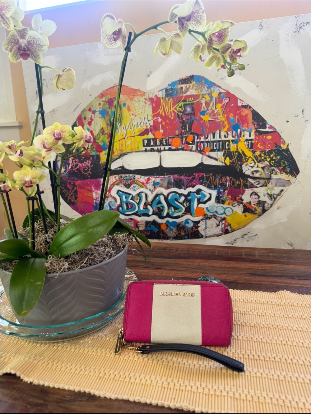 Michael Kors Pink and Cream Colorblock Zip Wristlet